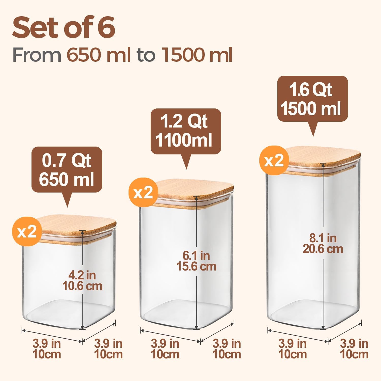 Airtight Glass Storage Canister with Bamboo Lid (Multiple sets available)
