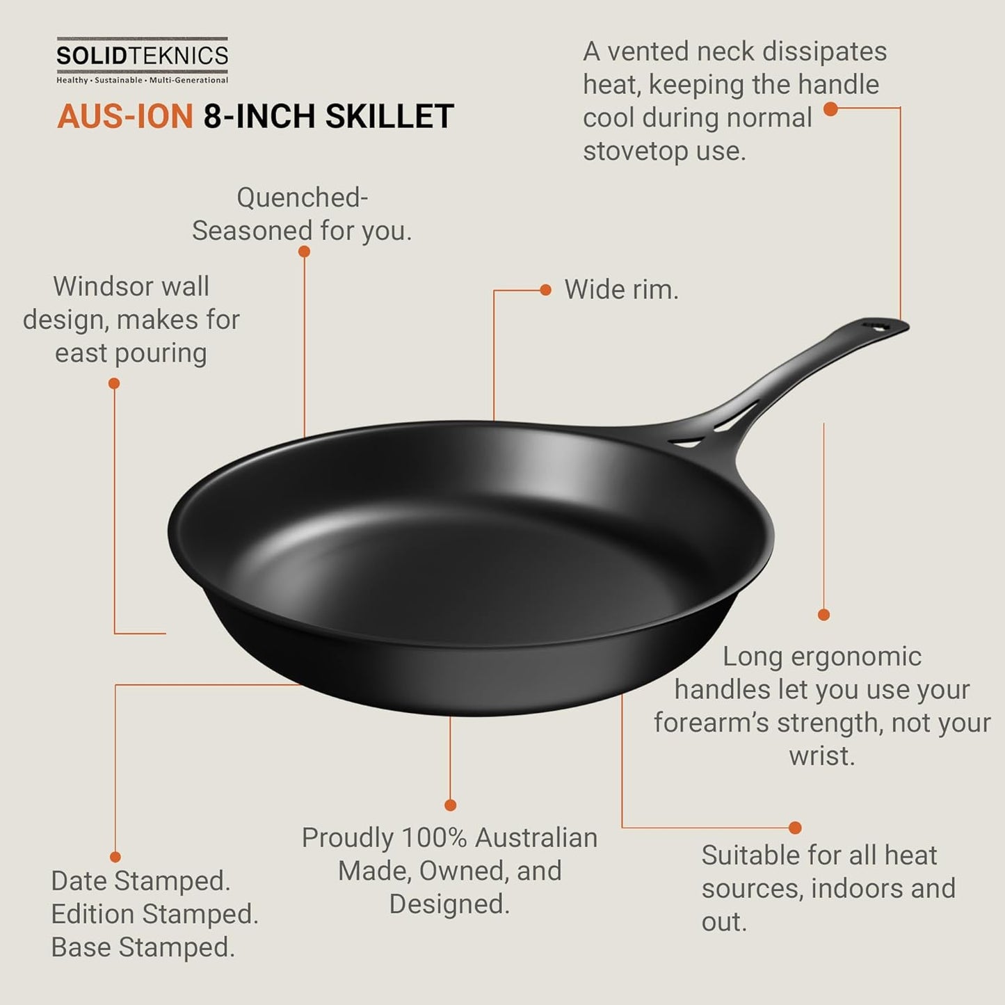 AUS-ION 8-Inch Skillet Cookware - Nonstick, Lightweight, Ergonomic Handle, Ideal for Frying, Baking, Grilling - Pre-Seasoned Pan - Suitable for All Heat Sources, Made in Australia
