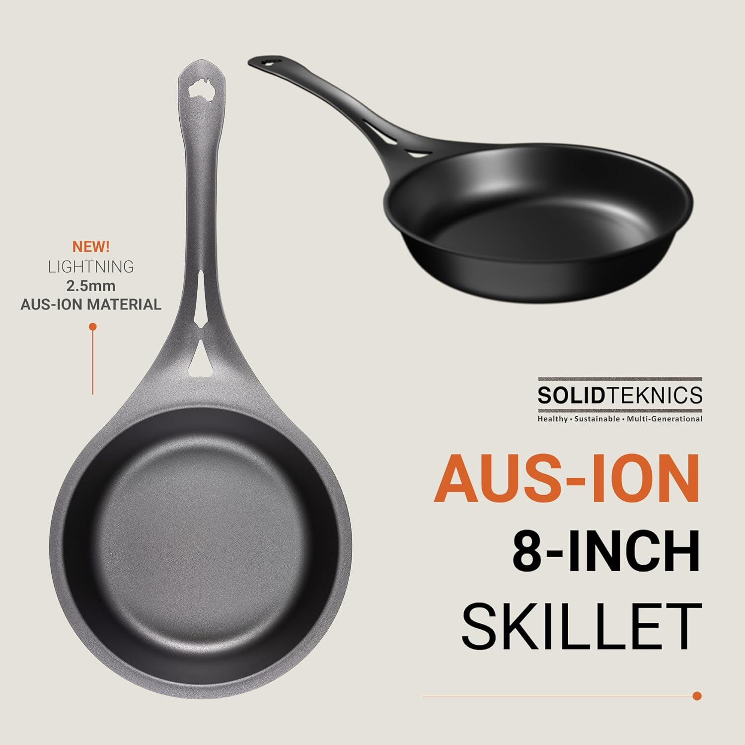 AUS-ION 8-Inch Skillet Cookware - Nonstick, Lightweight, Ergonomic Handle, Ideal for Frying, Baking, Grilling - Pre-Seasoned Pan - Suitable for All Heat Sources, Made in Australia