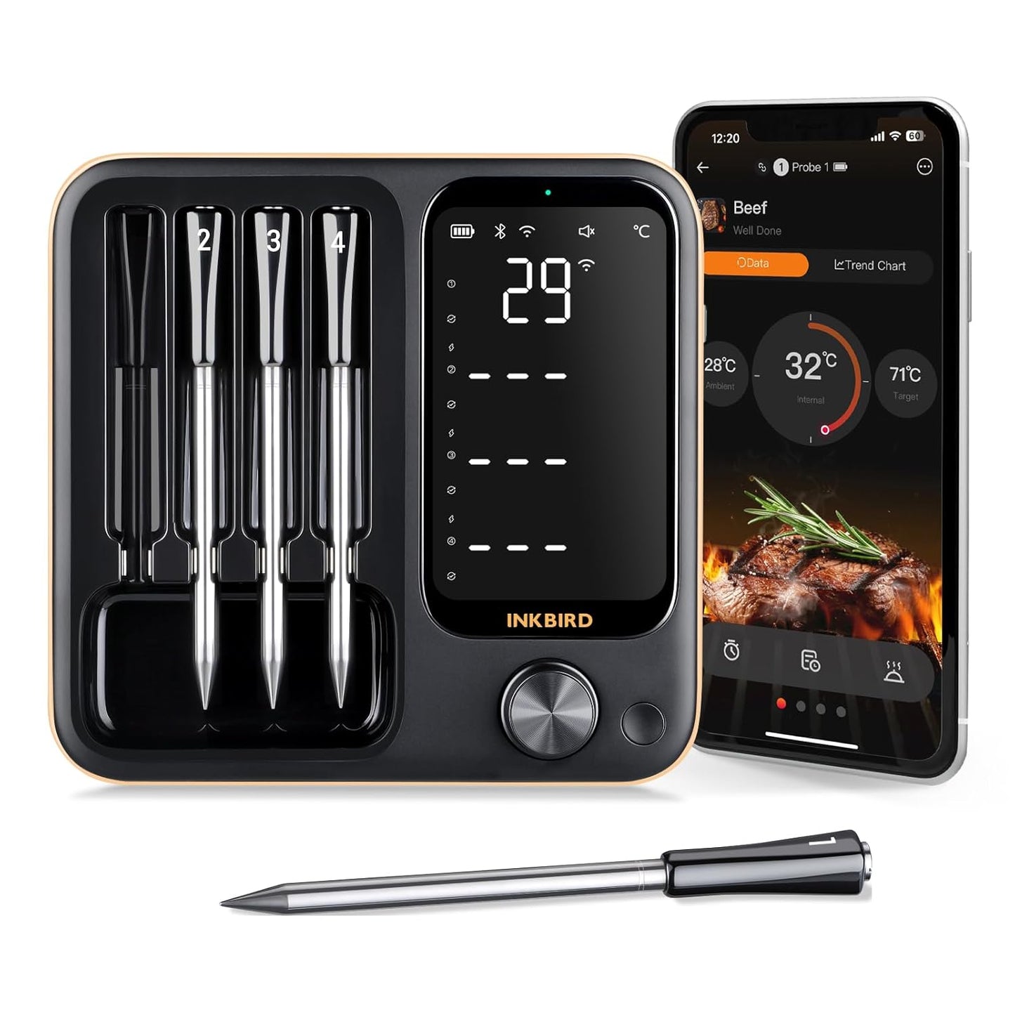 INKBIRD INT-12-BW - Wireless Meat Thermometer (2 or 4 probe)
