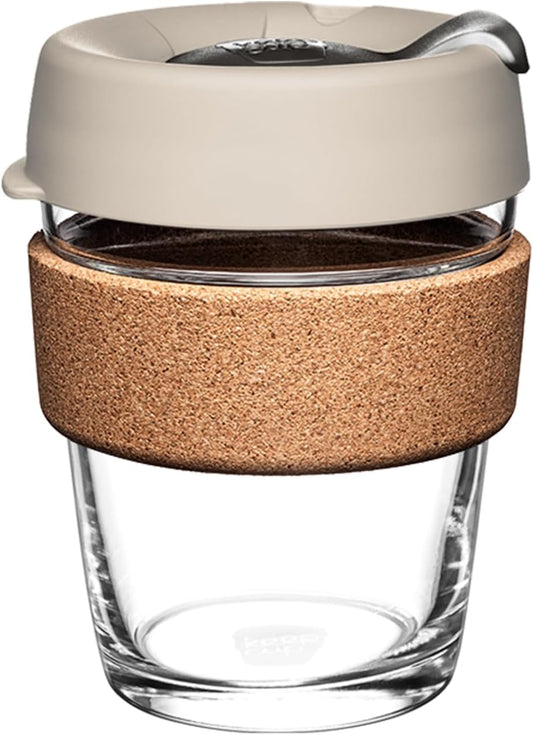 Brew Cork - Reusable Coffee Cup Tempered Glass and Natural Cork, Medium 12oz/340ml - Filter
