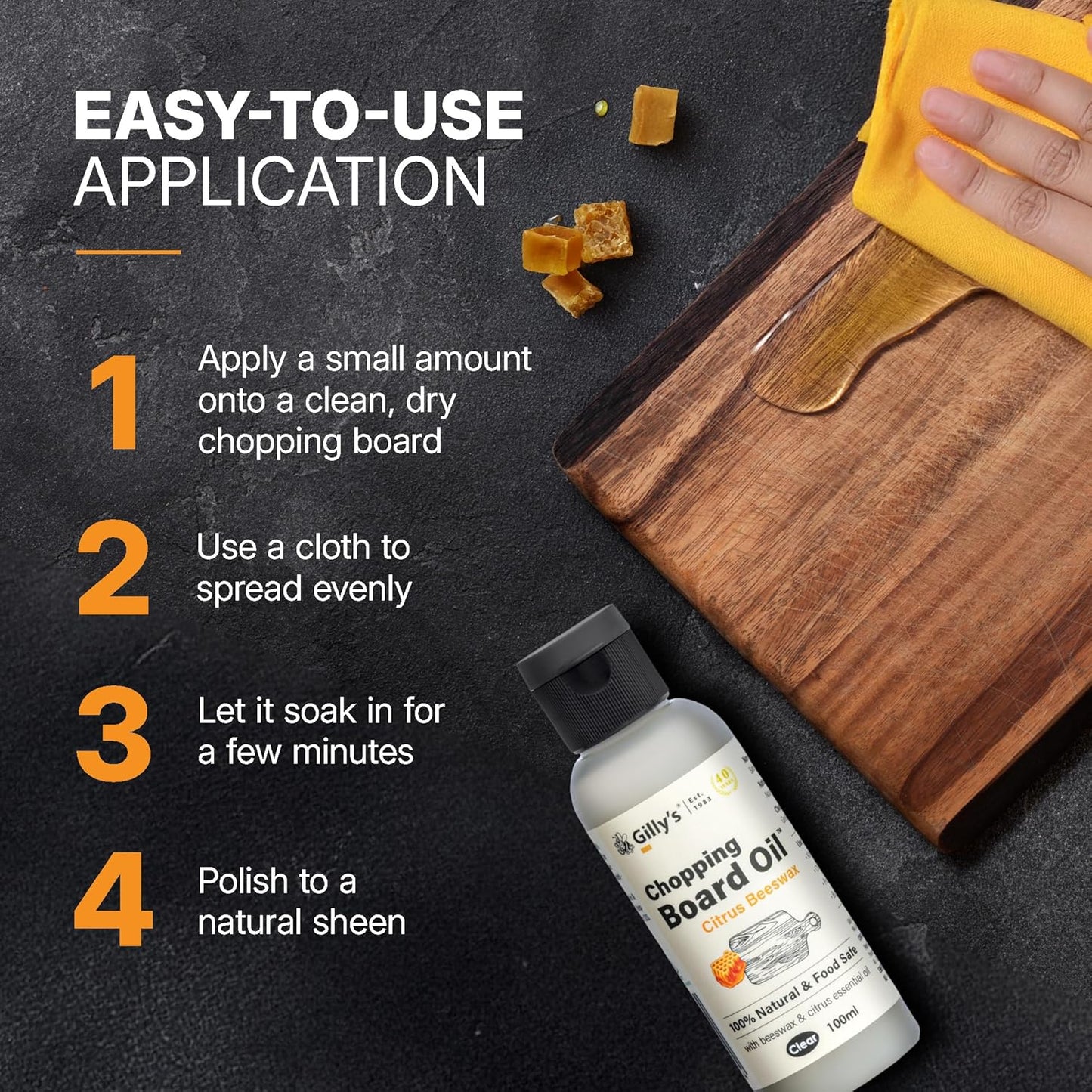 Chopping Board Oil, Citrus Beeswax 100mL | Food Safe Oil for Wooden Chopping Board & Bamboo Boards | Australian Made Cutting Board Oil for Superior Care & Protection