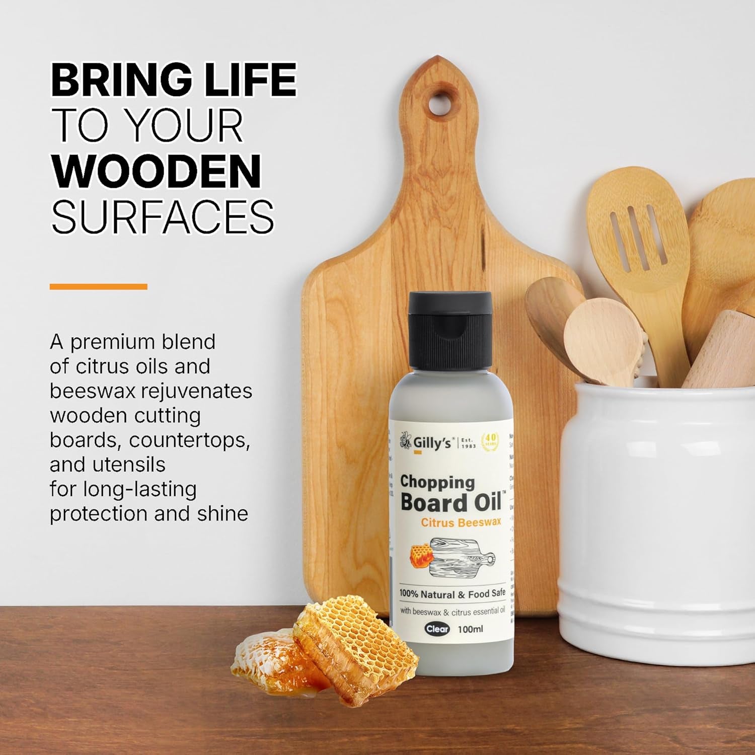 Chopping Board Oil, Citrus Beeswax 100mL | Food Safe Oil for Wooden Chopping Board & Bamboo Boards | Australian Made Cutting Board Oil for Superior Care & Protection