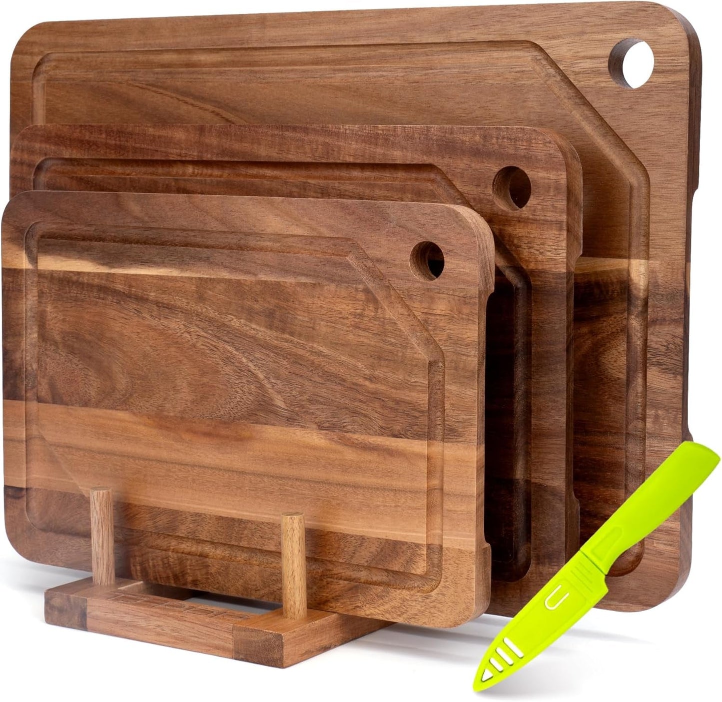 Timber Cutting Board (Set of 3) with Stand