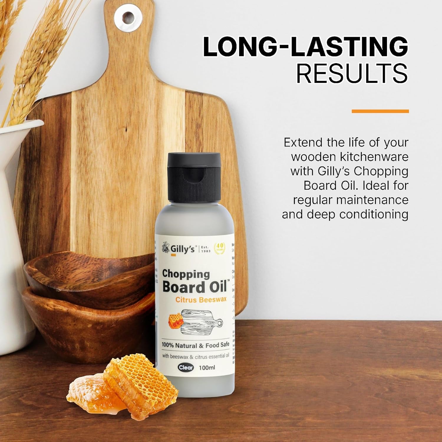 Chopping Board Oil, Citrus Beeswax 100mL | Food Safe Oil for Wooden Chopping Board & Bamboo Boards | Australian Made Cutting Board Oil for Superior Care & Protection