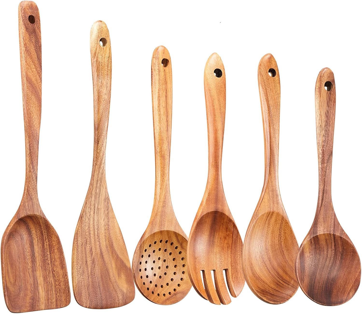 Wooden Kitchen Utensils Set, 9 PCE Natural Teak Wooden Spoons for Non-Stick Pan for Cooking,
