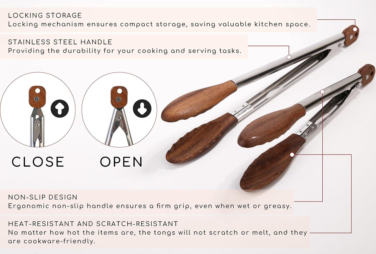 Timber Kitchen Tongs (Set of 2)