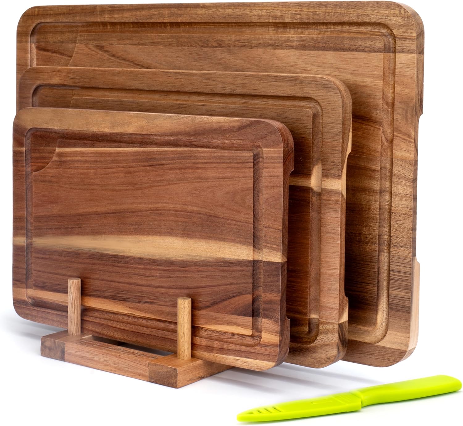 Timber Cutting Board (Set of 3) with Stand