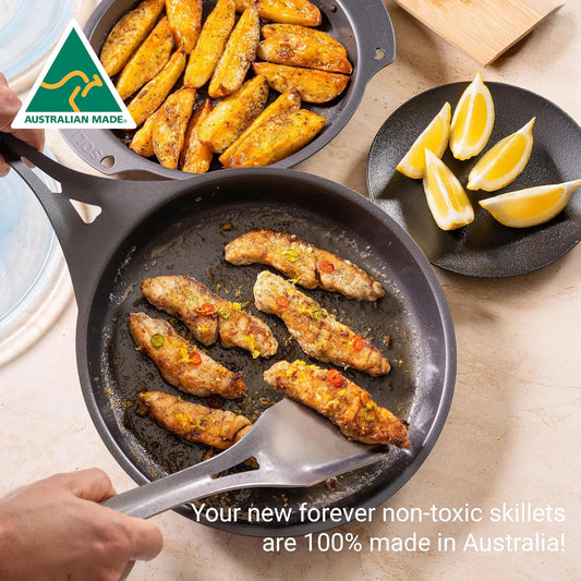 AUS-ION 8-Inch Skillet Cookware - Nonstick, Lightweight, Ergonomic Handle, Ideal for Frying, Baking, Grilling - Pre-Seasoned Pan - Suitable for All Heat Sources, Made in Australia