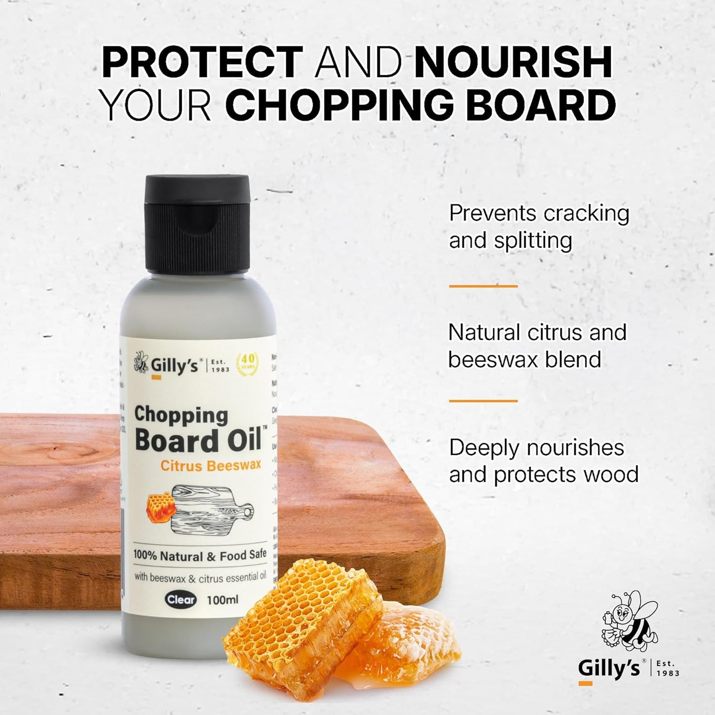 Chopping Board Oil, Citrus Beeswax 100mL | Food Safe Oil for Wooden Chopping Board & Bamboo Boards | Australian Made Cutting Board Oil for Superior Care & Protection